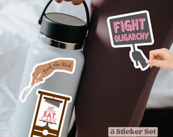 寡頭政治と闘うステッカーセット：富裕層を食い物にする抵抗ビニールデカール、反億万長者抗議アート、革命的ギロチン