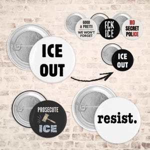 Broche "ICE Out Button" (Botão de Ativismo Anti-ICE), "Abolir e Processar o ICE", Broche com Declaração Política, Homenagem a Renee Good e Alex Pretti