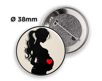 I'M PREGNANT pin | Silhouette of a pregnant woman with red heart | Button Pin Badge | Pregnancy Announcement | Baby Shower Gift | Pins 38mm