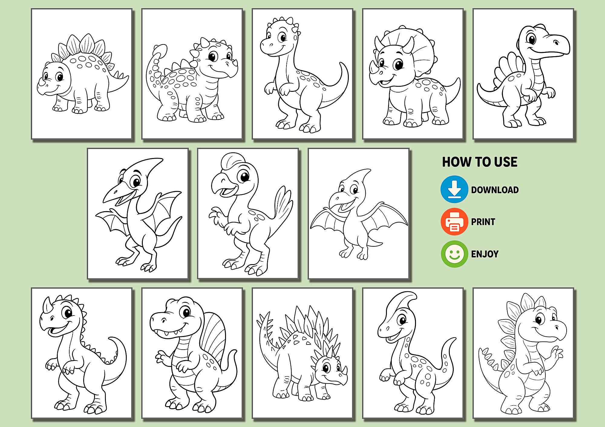 Dinosaur Coloring Pages – 25 Printable Dino Sheets for Kids (PDF) - Etsy