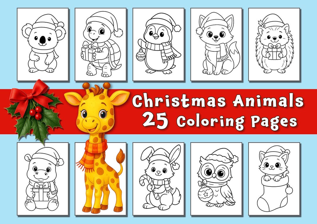 25 Christmas Animals Coloring Pages for Kids | Printable PDF | Fun ...