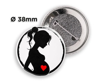 I'M PREGNANT pin | Silhouette of a pregnant woman with red heart | Button Pin Badge | Pregnancy Announcement | Baby Shower Gift | Pins 38mm