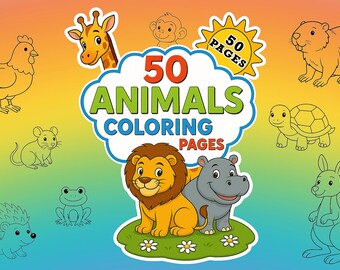 50 Animals Coloring Pages for Toddlers: Printable Learning Activity (Digital Download)