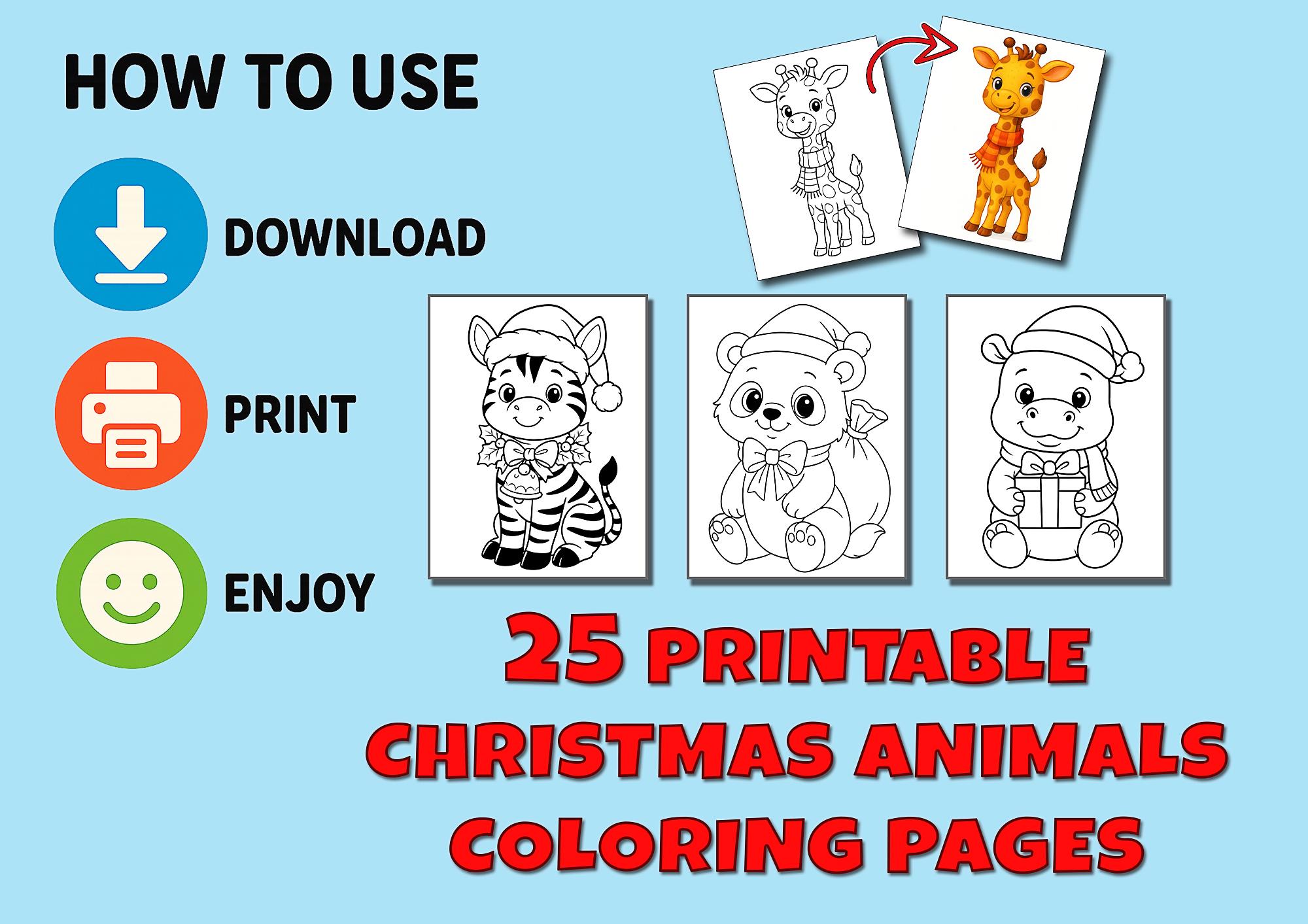 25 Christmas Animals Coloring Pages for Kids | Printable PDF | Fun ...