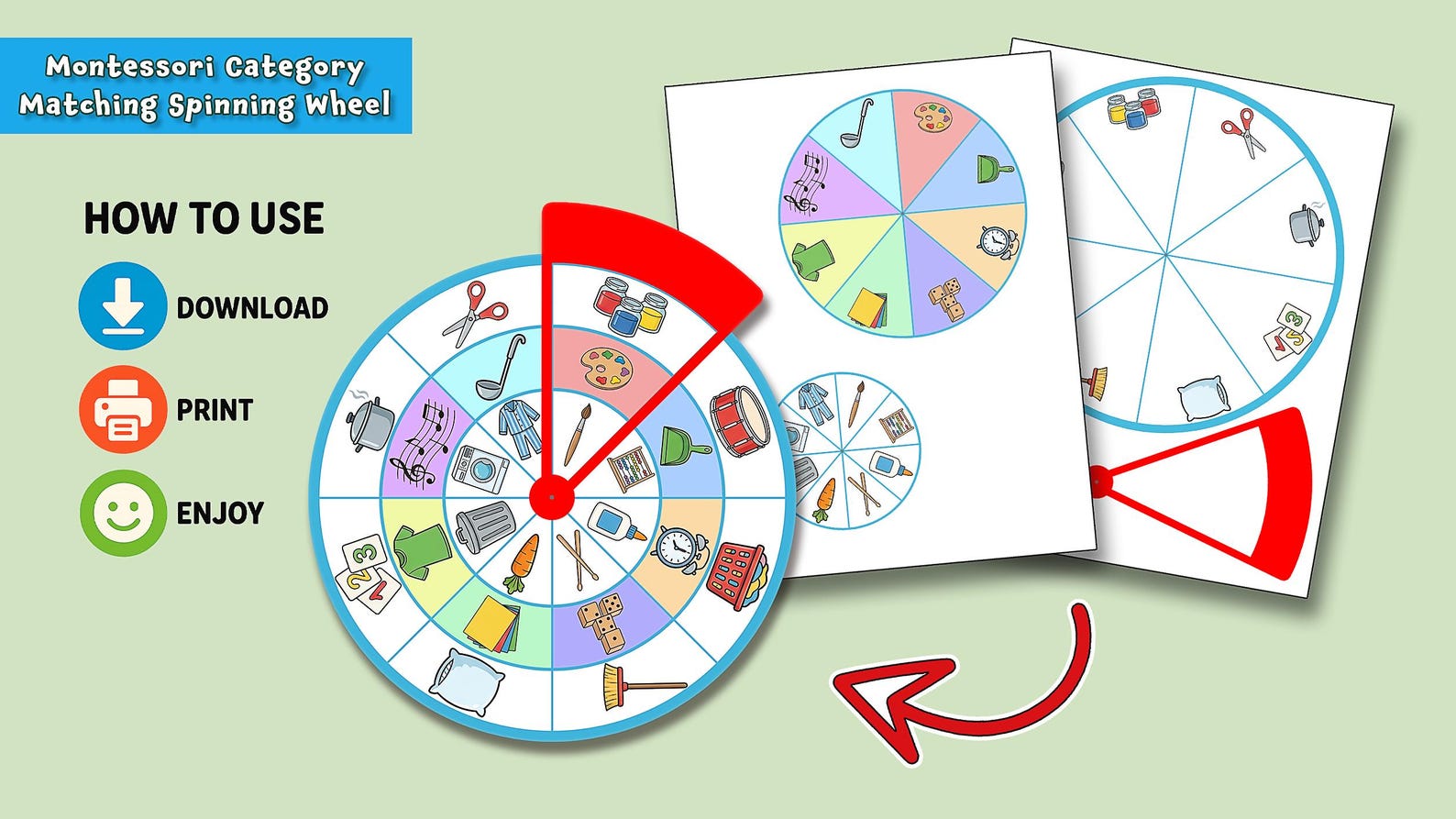 Montessori Category Matching Wheel, Preschool Logic Game (PDF Pattern ...