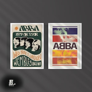 Cartel de la banda ABBA, conjunto de carteles de 2, arte imprimible ABBA, decoración de música disco, arte pop vintage, cartel de Mamma Mia, música de los años 70, cartel vintage
