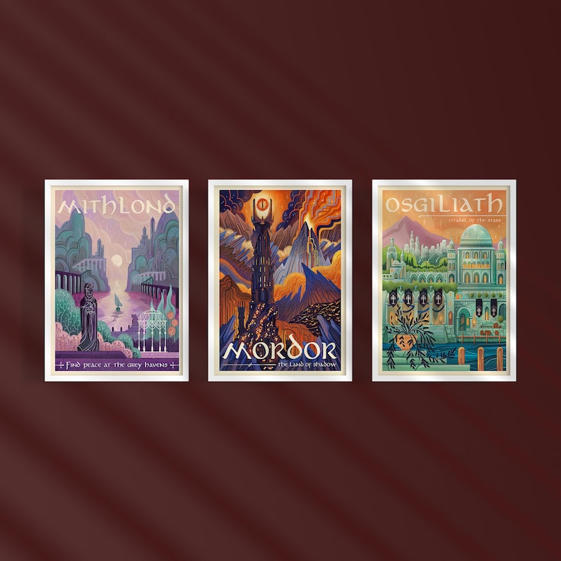 Lord of the Rings Travel Poster Set: Middle Earth Art Prints - Etsy