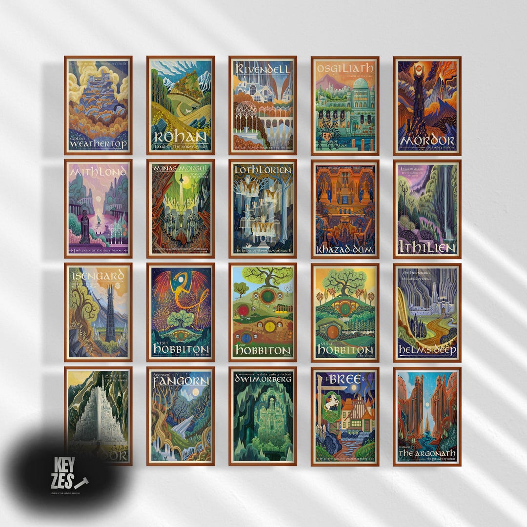 Lord of the Rings Travel Poster Set: Middle Earth Art Prints - Etsy