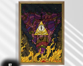 Póster de Bill Cipher de Gravity Falls: Arte mural vintage de Weirdmageddon