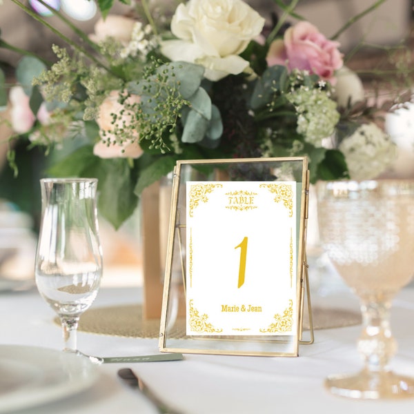 Customizable golden white baroque style table number