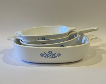 Vintage Corningware Blue Cornflower Casserole Dishes and Pan Set of 4