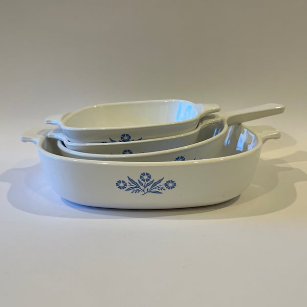 Vintage Corningware Blue Cornflower Casserole Dishes and Pan Set of 4