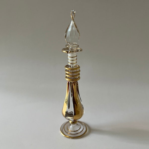 Vintage Egyptian Gold Hand Painted Perfume Bottle Crystal Glass