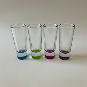 Vintage Libbey Crisa 2 oz Shooter Glasses Set of 4 in Jewel Tone Rainbow Colors/Barware/Troyano