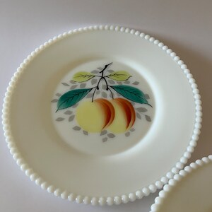 Vintage Pair of Westmoreland Hand Painted Plates Beaded Edge White Milk ...