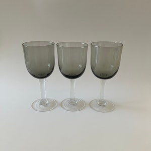 Vintage MCM Set of 3 Smoke Glass Gray Wine Goblets