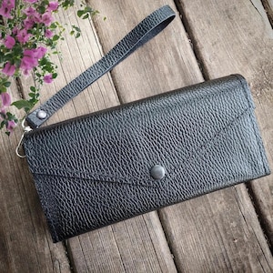 Black Leather Women's Bag, Women's Clutch Bag, Leather Black Clutch Bag, Women's Clutch Bag, Wrist Strap Clutch Bag
