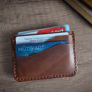 Porta-cartões de couro, carteira minimalista para cartão de crédito, carteira personalizada, presente de aniversário para homens, porta-cartões marrom