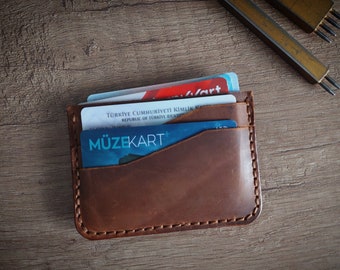 Leather Card Holder, Minimalist Credit Card Wallet, Personalized Wallet, Anniversary Gift for Men, Brown Card Holder