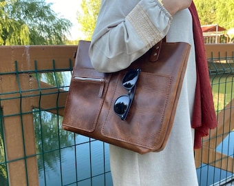 Leder Tragetasche für Frauen, Große Schultertasche, Leder Handtasche, Handgefertigte Leder Damen Tasche, Braune Ledertasche, Reisetasche, Freizeittasche