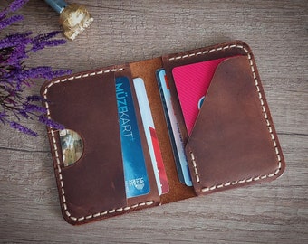 Personalized Leather Men's Wallet, Handmade Leather Bifold Wallet, Wallet with Leather Card Holder, Brown Card Holder