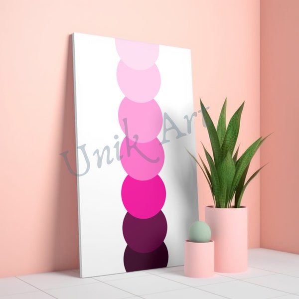 Pink and fuchsia circles with white or black background. Original sheet with multicolored geometric shapes. Printable digital art. #041