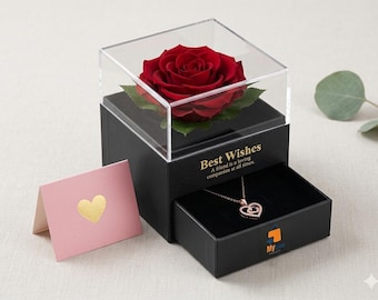 Collana con scatola regalo personalizzata a forma di rosa, gioiello con nome personalizzato, regalo romantico per San Valentino o anniversario per lei.