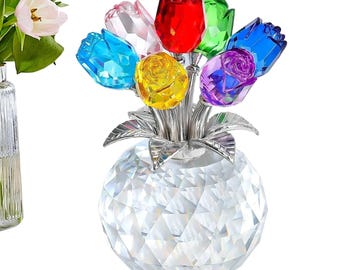 Personalized Crystal Rose Bouquet Gift Custom Name Engraved Vase Romantic Home Decor Keepsake