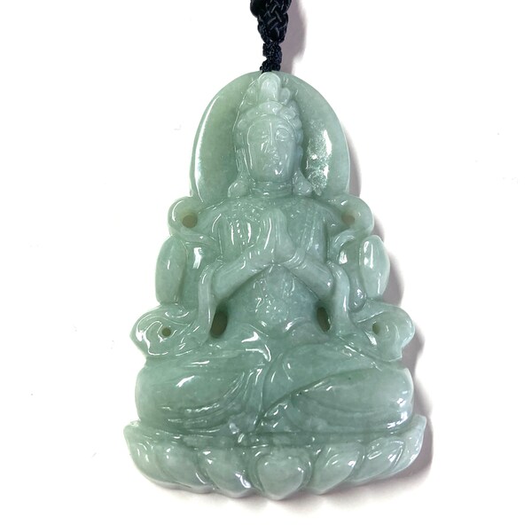 Certified Grade A+++ natural Burma jade jadeite Green gem gems stone BIG Kwan Yin buddha happy Pray pendant necklace free string 60015