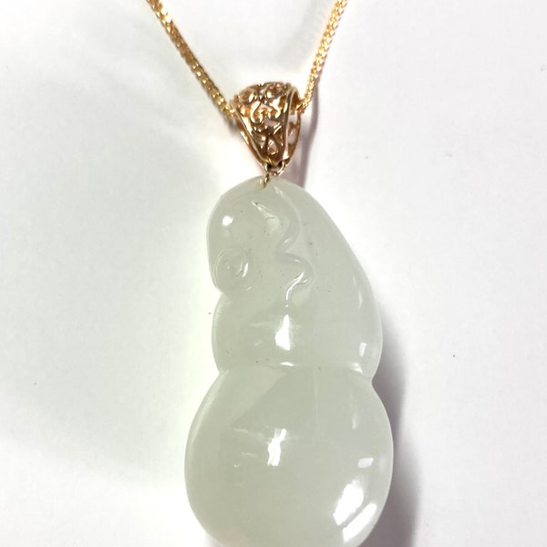 Certified Grade A+++ natural Burma jade jadeite Very white gem gems stone Gourd med pendant necklace free gold plated chain 60014