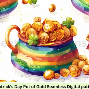 Pot of Gold St. Patrick&#39;s Day Digital Scrapbooking Paper, Instant Download, Seamless Patterns, Printable Scrapbook Paper, Digital paper,JPEG