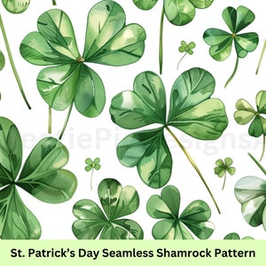 Shamrock St. Patrick&#39;s Day Digital Scrapbooking Paper, Instant Download, Seamless Pattern, Printable Scrapbook Paper, Digital paper, JPEG