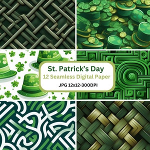 12 St. Patrick&#39;s Day Digital Scrapbooking Paper, Instant Download, Seamless Patterns, Printable Scrapbook Paper, Digital paper JPEG