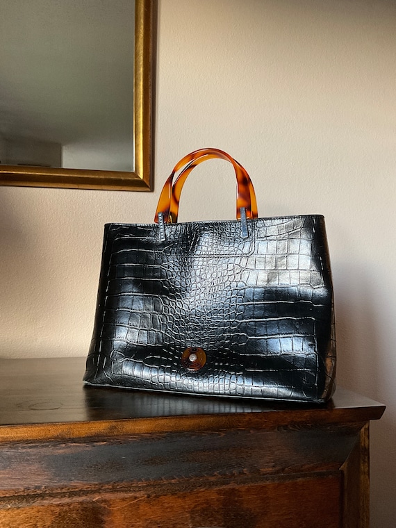 Lamarthe Paris Leather Handbag with Amber Acrylic 