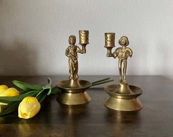 Antique 19th Century Gothic Revival Brass Candlestick Holders
