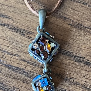 Vintage Lia Sophia Brown Suede Rope Pendant Adjustable Necklace 17”-20” Boho