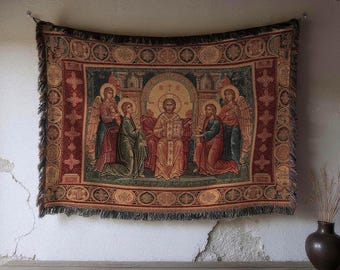 Byzantine Icon Tapestry, Christ Pantocrator Orthodox Woven Wall Art