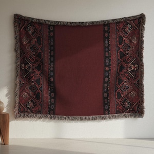 Manta Kilim turca, manta tejida estilo boho para sofá, tapiz con estampado de alfombra oriental burdeos, funda de sofá estilo persa, Tatreez