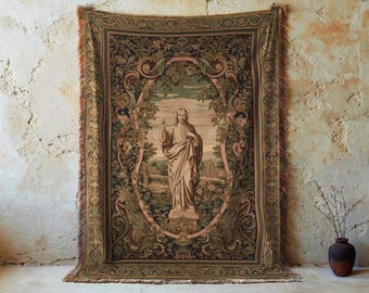 Religious Tapestry, Christian Jesus Wall Art, Woven Blanket Throw Decor, Jacquard Cotton Large Religious Ornate Decor, Indoor Wall Tapestry