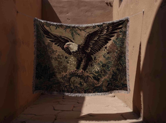 Eagle Woven Blanket: Americana Tapestry Throw, Rustic Cabin Decor