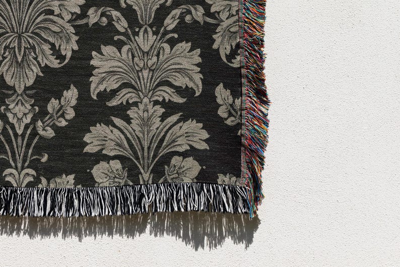 Damastfilt, Regencycore-dekor, antracitgrå vävd gobeläng, sofföverdrag i traditionellt vintagemönster, barock Bridgerton-stil bild 7