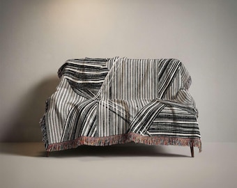 Abstract Geometric Line Art | Woven Cotton Tapestry | Brutalist Modernist Decor | Industrial Loft Gift