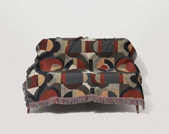 Bauhaus Geometric Abstract Throw | Woven Cotton Tapestry | Mid Century Modern Decor | Art Blanket