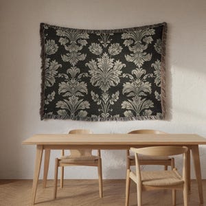 Damastfilt, Regencycore-dekor, antracitgrå vävd gobeläng, sofföverdrag i traditionellt vintagemönster, barock Bridgerton-stil bild 3