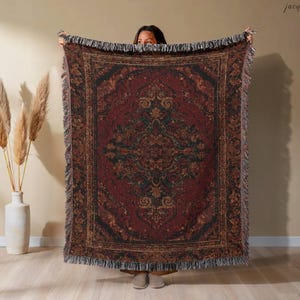 Vintage Persische Gobelin Decke, Floral Jacquard Überwurf für Sofa und Bett, Inspirierte Wohnkultur, Wandteppich im orientalischen Stil, Gemütlicher Teppich Geschenkidee