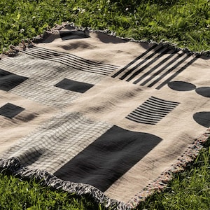 Geometric Abstract Woven Blanket, Modern Minimalist Throw - Bauhaus Inspired Home Decor, Modern Living Room Accent, Unique Housewarming