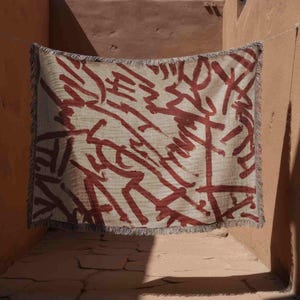 Abstract Expressionism Woven Tapestry Blanket, Rust Terracotta Throw