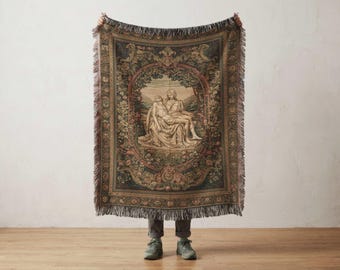 Pietà Woven Tapestry, Christian Wall Art, Renaissance Religious Blanket, Dark Academia Decor, Catholic Home Gift