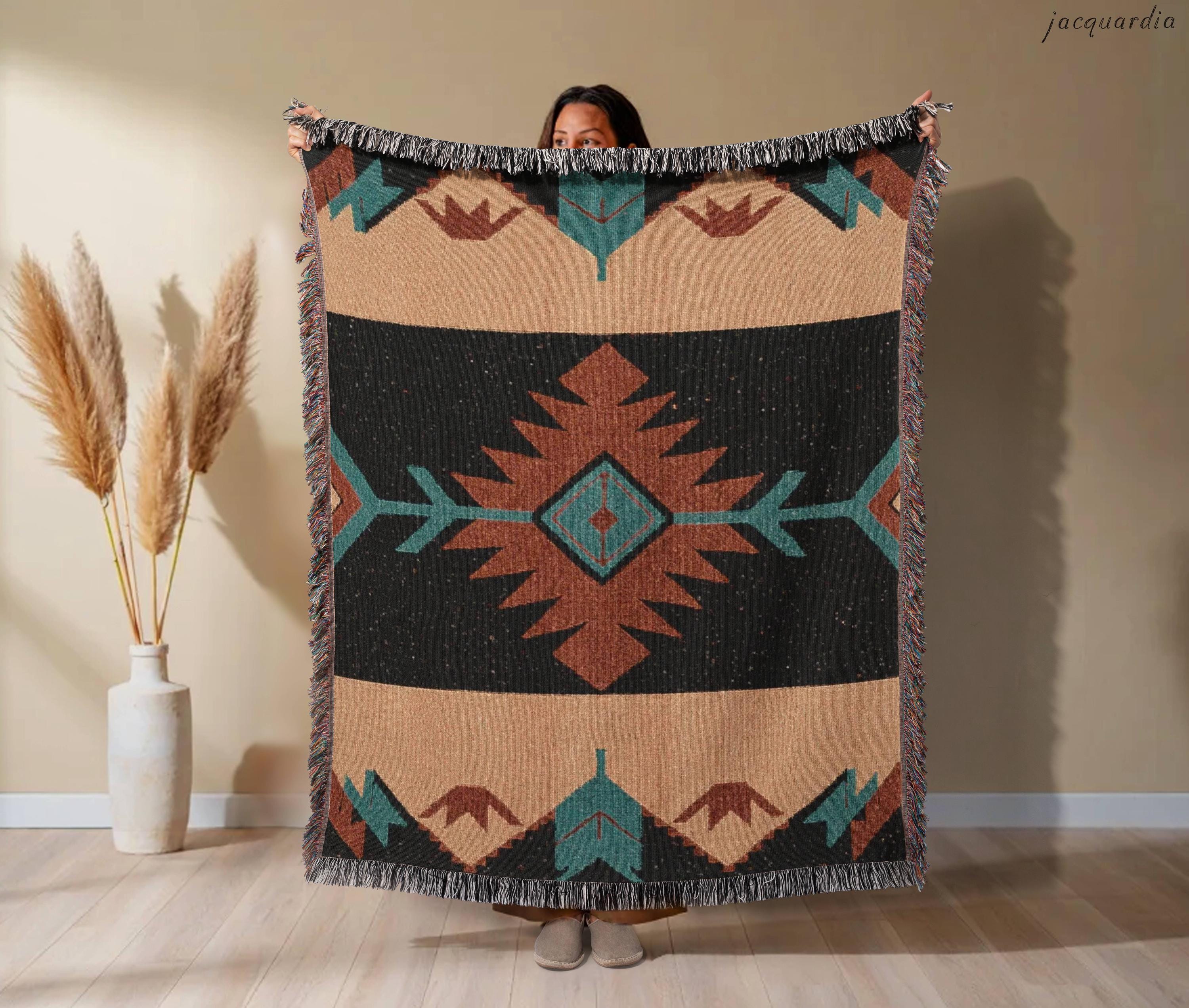 Southwest Native American Inspired Tribal Camp - Cotton Woven Blanket ...