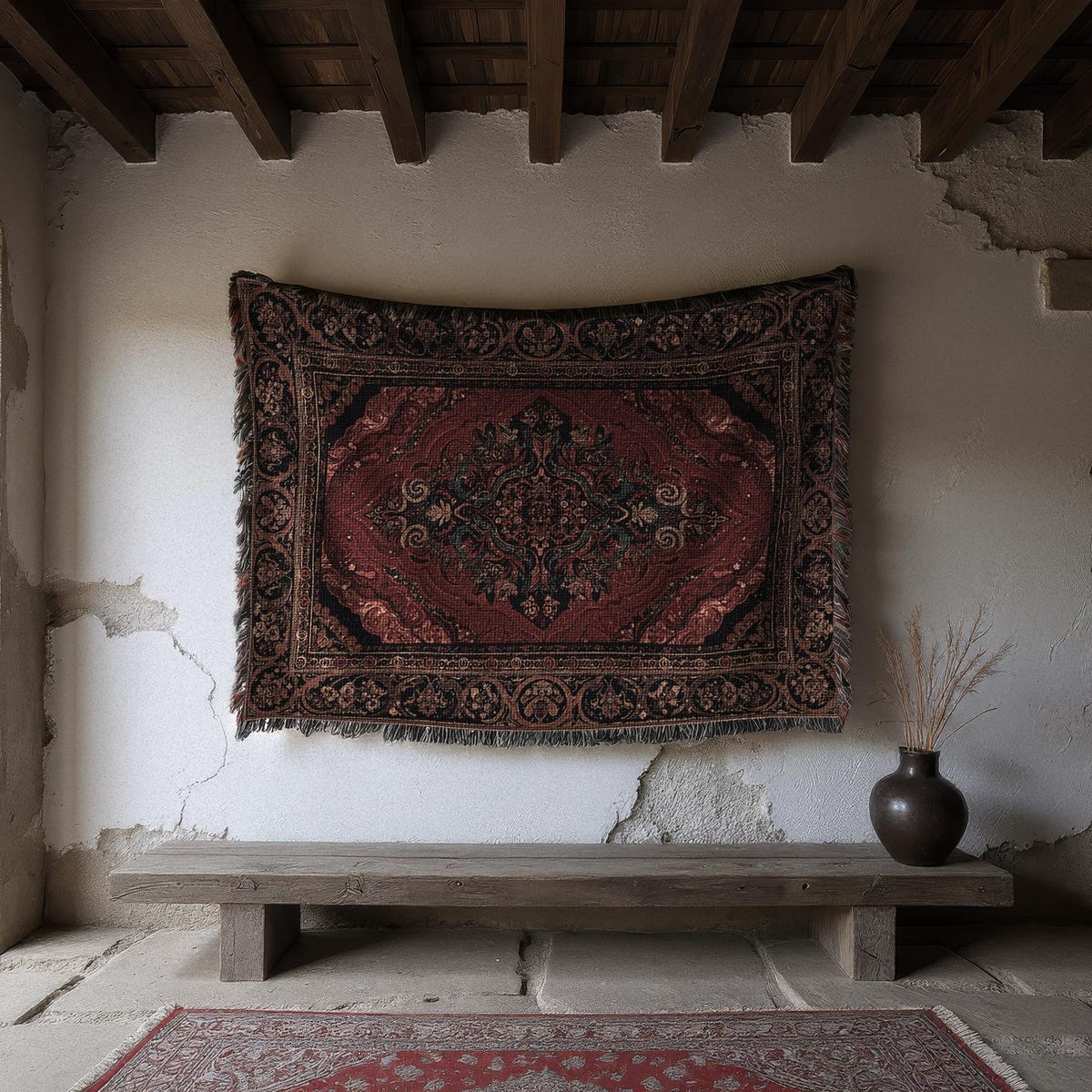 Vintage Persian Tapestry Blanket, Tapestry Throw Blanket, Persian Style Textile Art, Dark Academia Decor, Maximalist Sofa Throw - Etsy